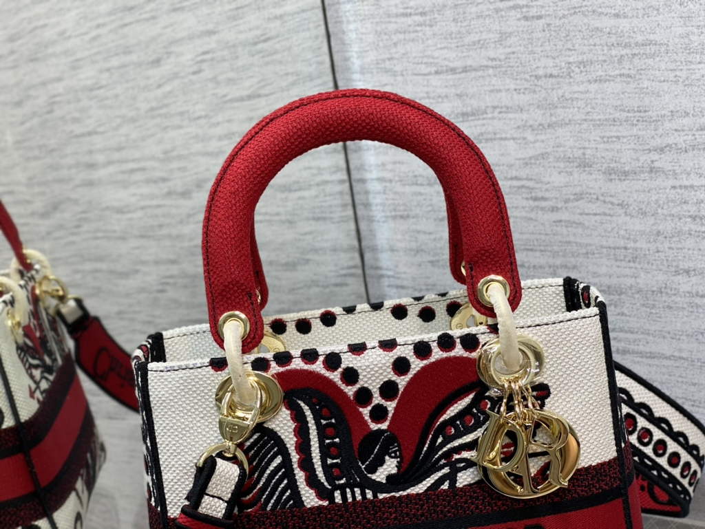 Dior M0565 Medium Lady D-Lite Bag Multicolor Embroidery Red - Default Title - View 3