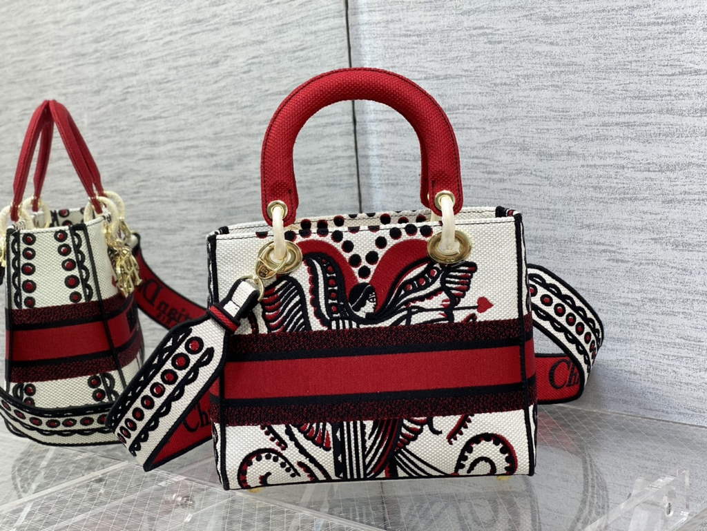 Dior M0565 Medium Lady D-Lite Bag Multicolor Embroidery Red - Default Title - View 5