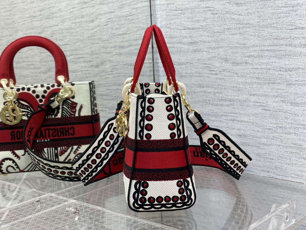 Dior M0565 Medium Lady D-Lite Bag Multicolor Embroidery Red - Default Title - View 6