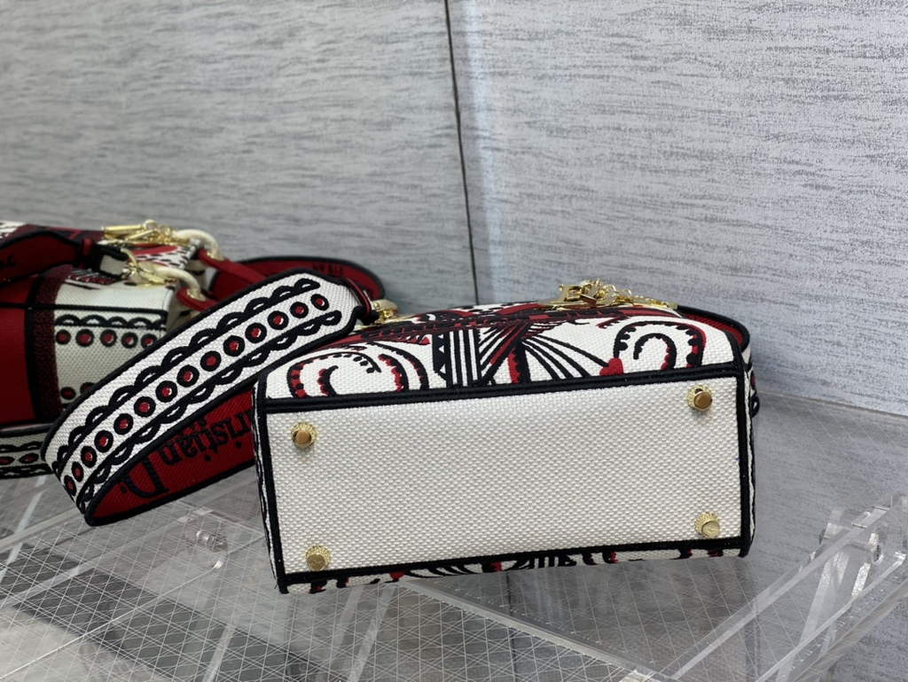 Dior M0565 Medium Lady D-Lite Bag Multicolor Embroidery Red - Default Title - View 7
