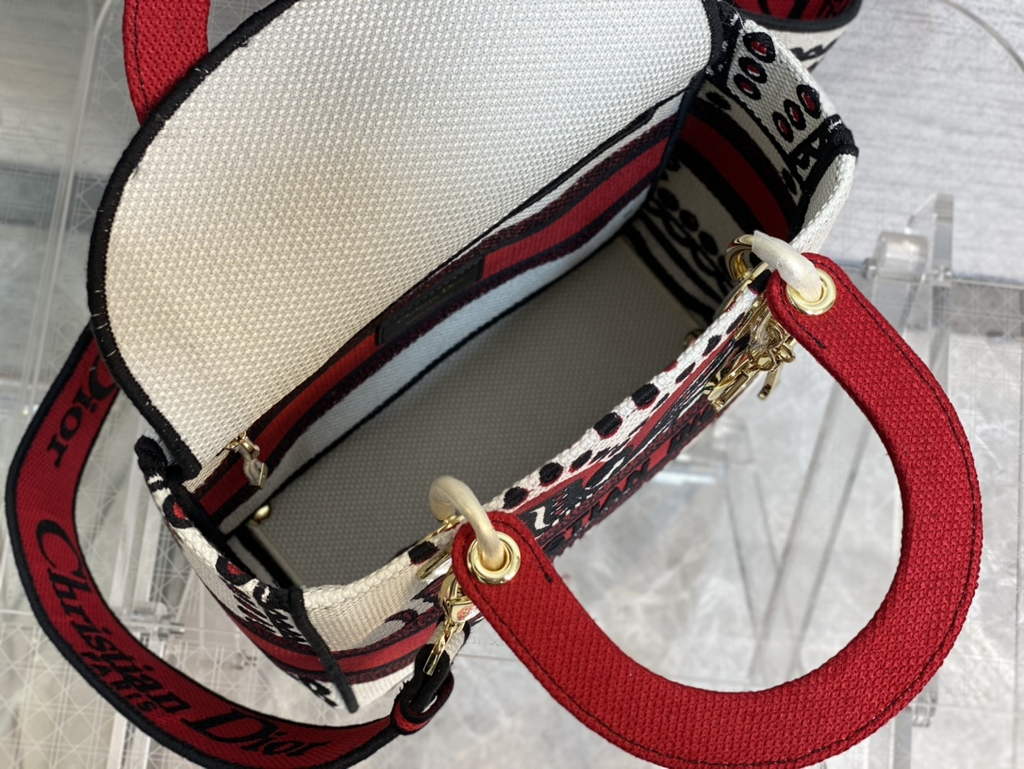 Dior M0565 Medium Lady D-Lite Bag Multicolor Embroidery Red - Default Title - View 8