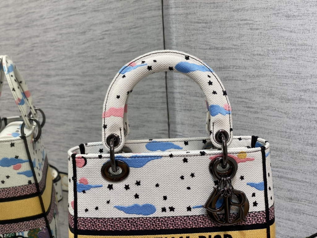 Dior M0565 Medium Lady D-Lite Bag Multicolor Embroidery White - Default Title - View 2