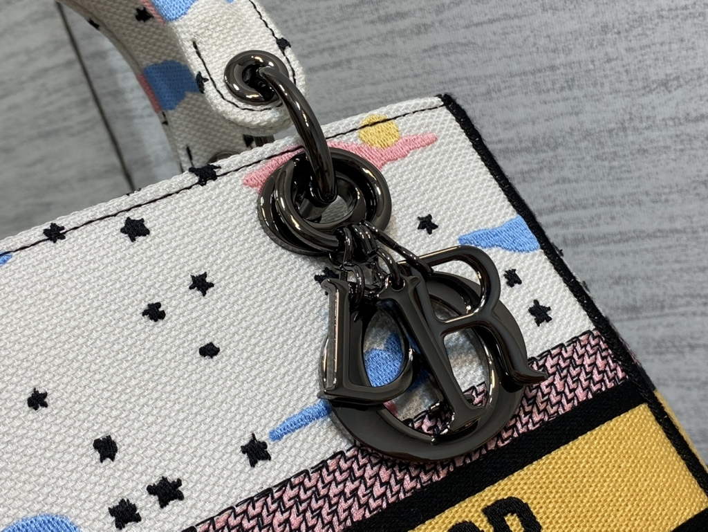 Dior M0565 Medium Lady D-Lite Bag Multicolor Embroidery White - Default Title - View 4
