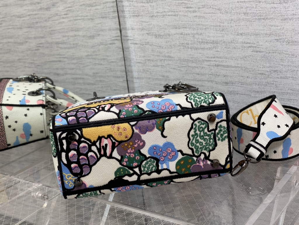 Dior M0565 Medium Lady D-Lite Bag Multicolor Embroidery White - Default Title - View 7