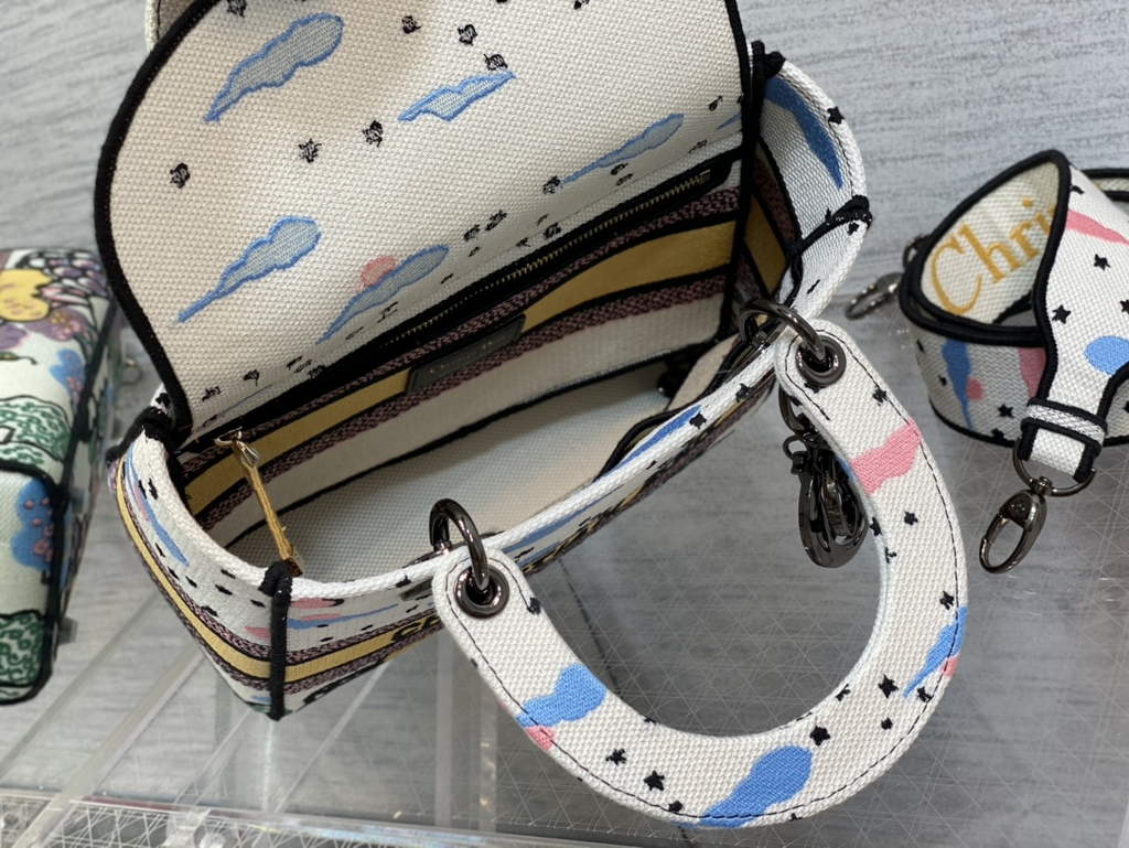Dior M0565 Medium Lady D-Lite Bag Multicolor Embroidery White - Default Title - View 8