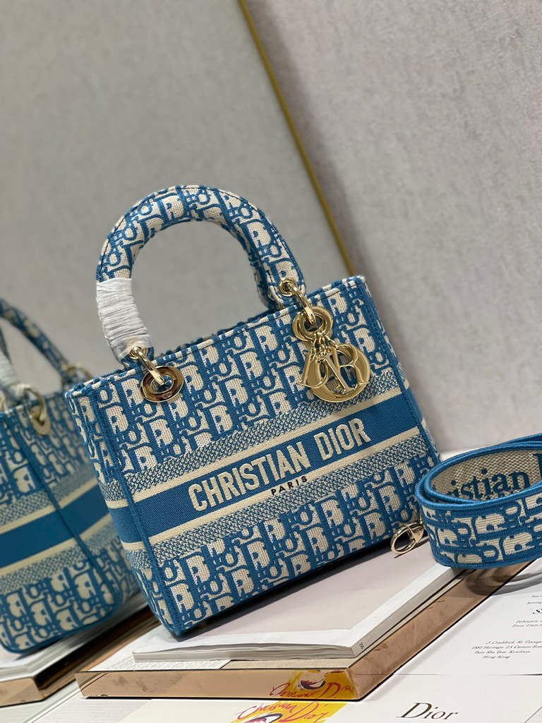 Dior M0565 Medium Lady D-Lite Bag Multicolor Embroidery Blue - Default Title - View 2