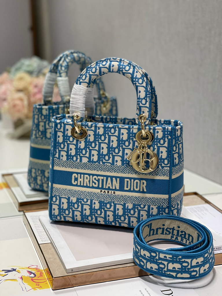 Dior M0565 Medium Lady D-Lite Bag Multicolor Embroidery Blue - Default Title - View 3