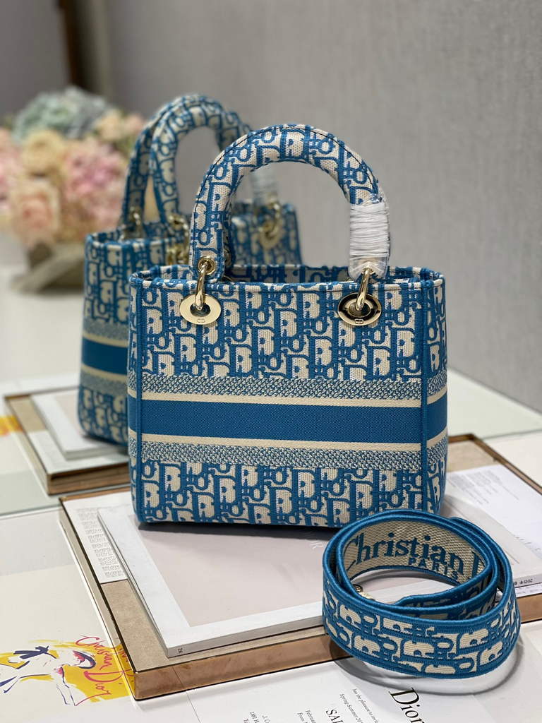 Dior M0565 Medium Lady D-Lite Bag Multicolor Embroidery Blue - Default Title - View 4