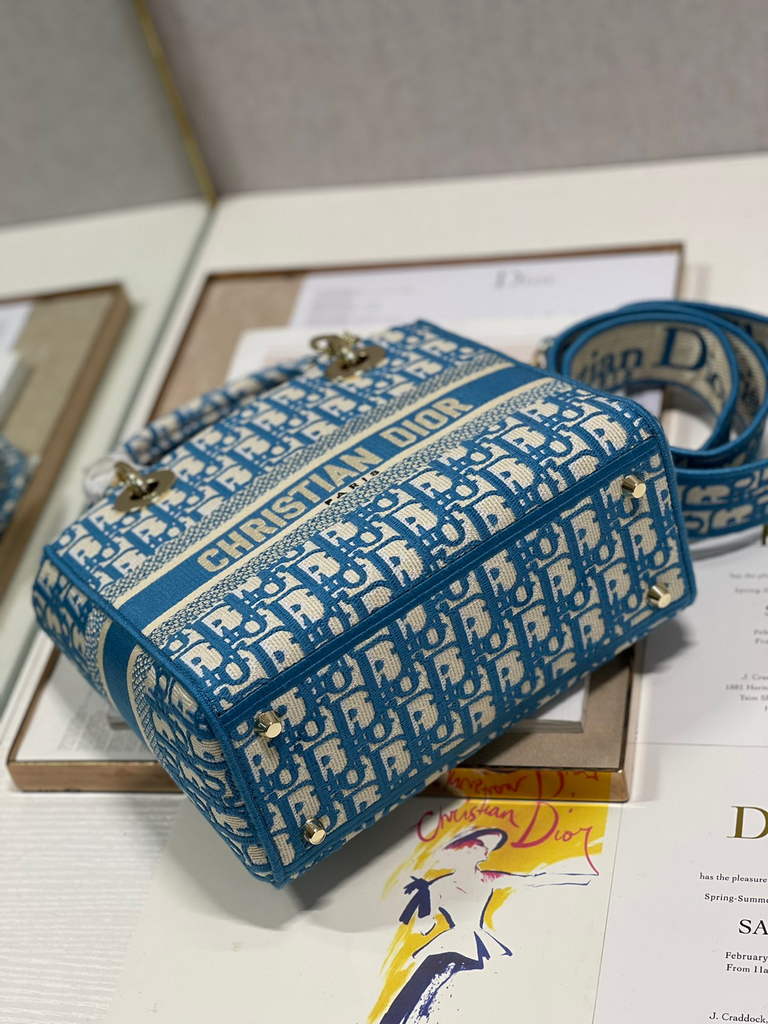 Dior M0565 Medium Lady D-Lite Bag Multicolor Embroidery Blue - Default Title - View 6