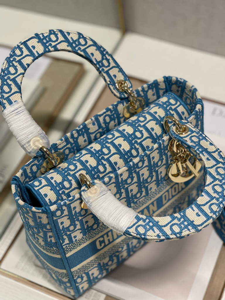 Dior M0565 Medium Lady D-Lite Bag Multicolor Embroidery Blue - Default Title - View 9