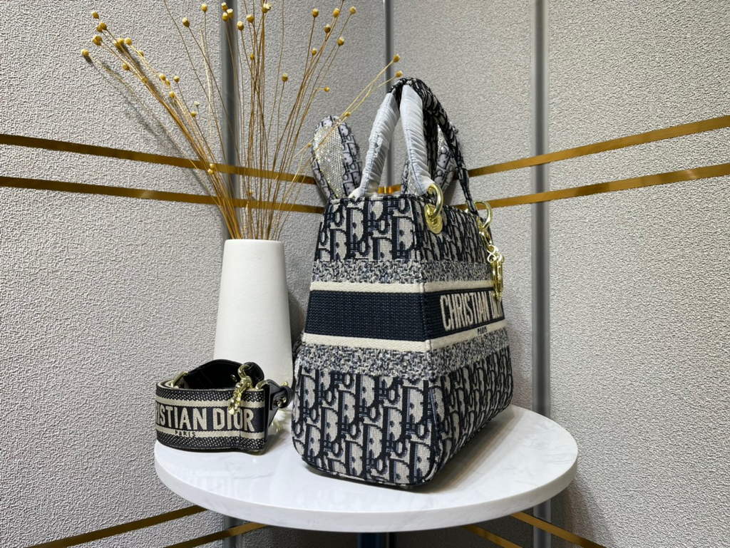 Dior M0565 Medium Lady D-Lite Bag Multicolor Embroidery Navy Blue - Default Title - View 3