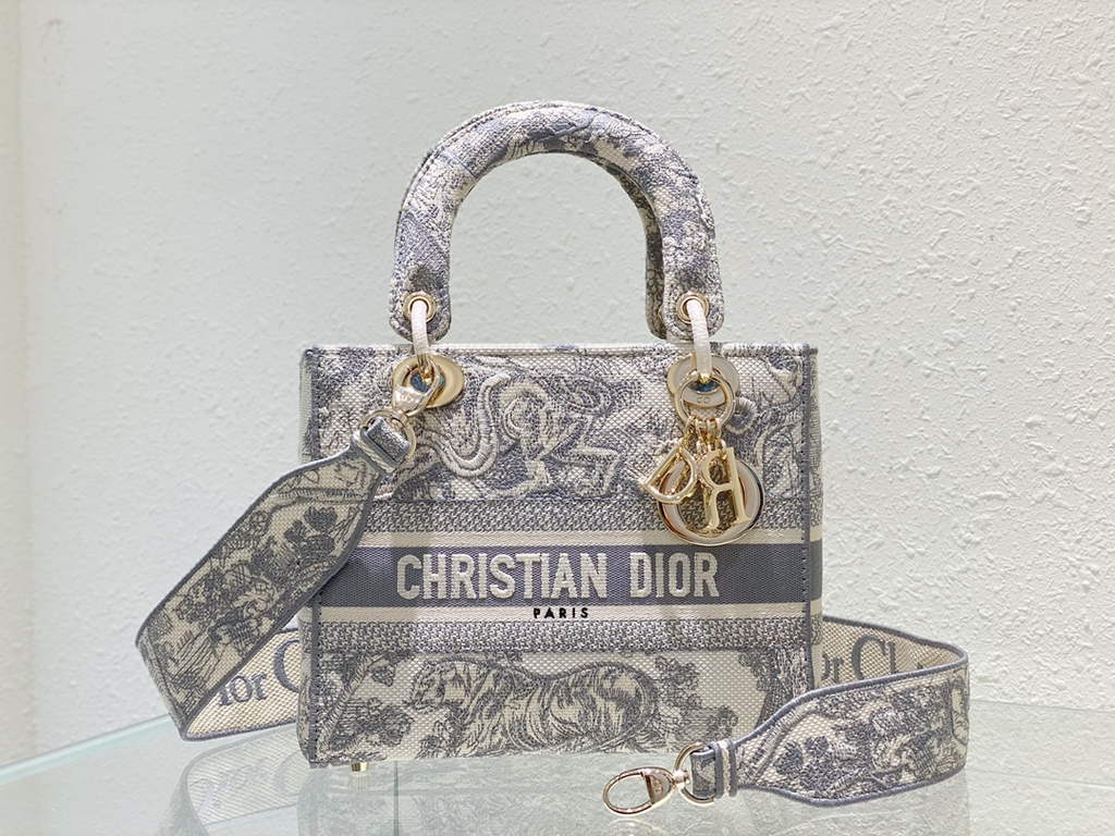 Dior M0565 Medium Lady D-Lite Bag Toile de Jouy Gray - Default Title - View 1