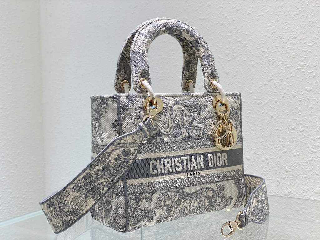 Dior M0565 Medium Lady D-Lite Bag Toile de Jouy Gray - Default Title - View 2