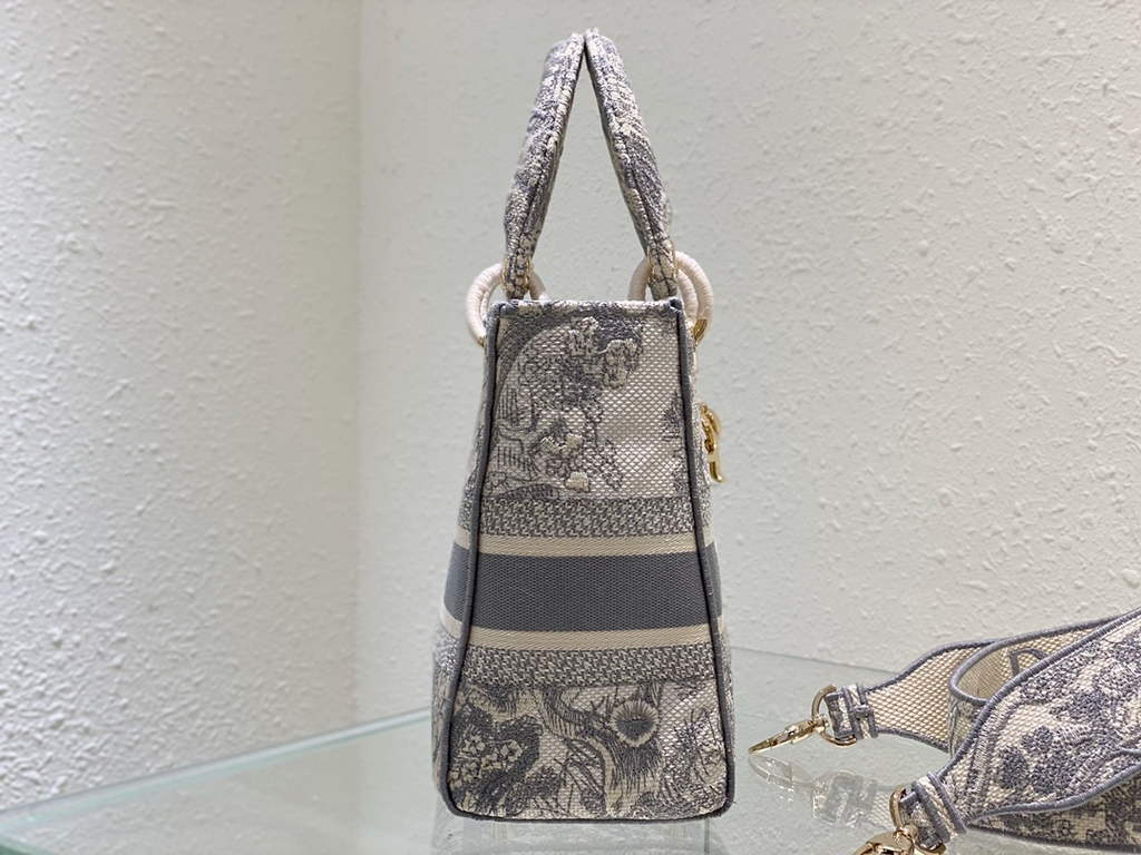 Dior M0565 Medium Lady D-Lite Bag Toile de Jouy Gray - Default Title - View 3