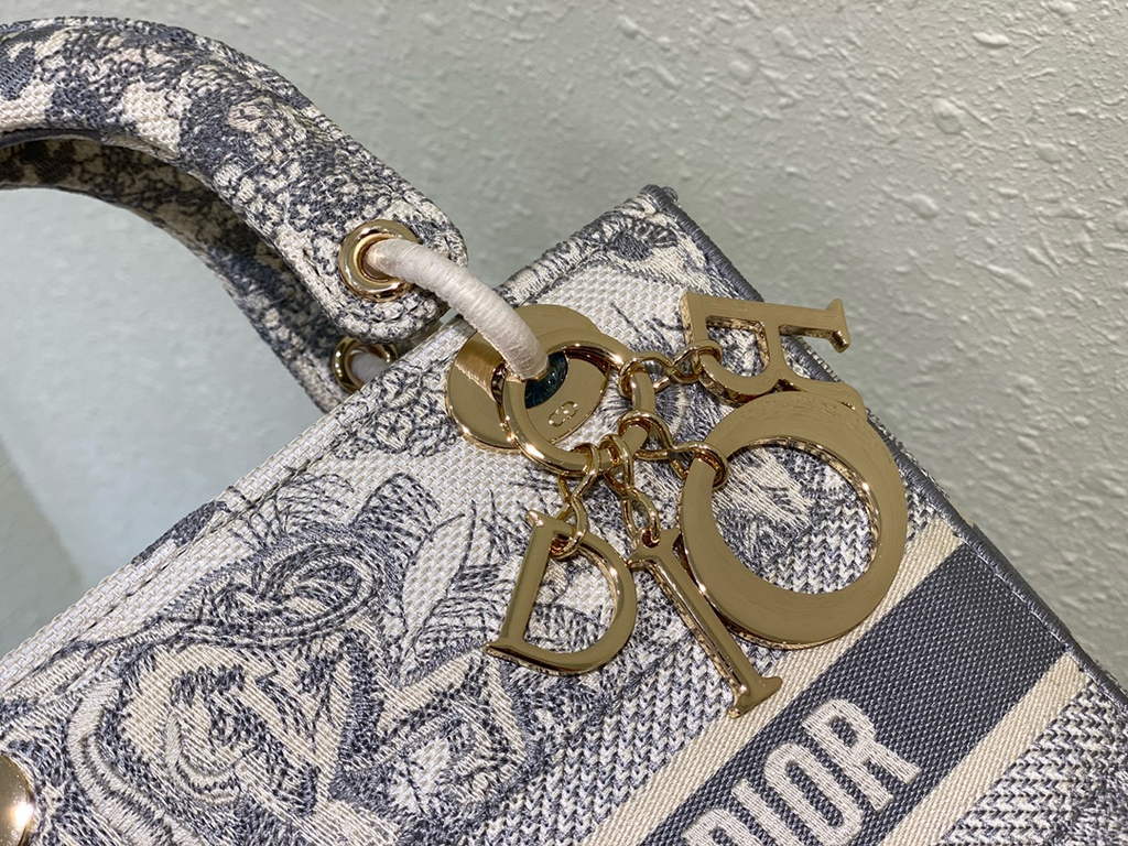 Dior M0565 Medium Lady D-Lite Bag Toile de Jouy Gray - Default Title - View 5