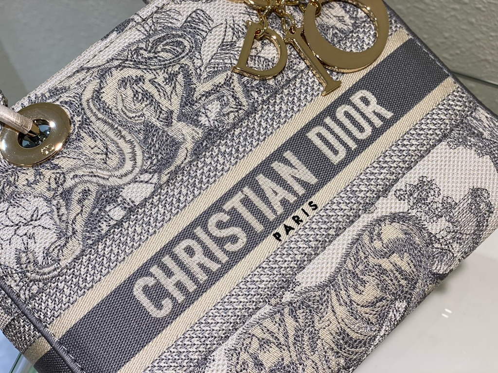 Dior M0565 Medium Lady D-Lite Bag Toile de Jouy Gray - Default Title - View 6
