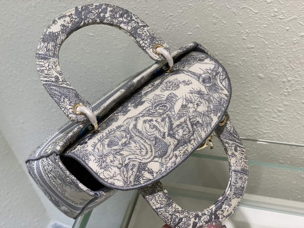 Dior M0565 Medium Lady D-Lite Bag Toile de Jouy Gray - Default Title - View 7