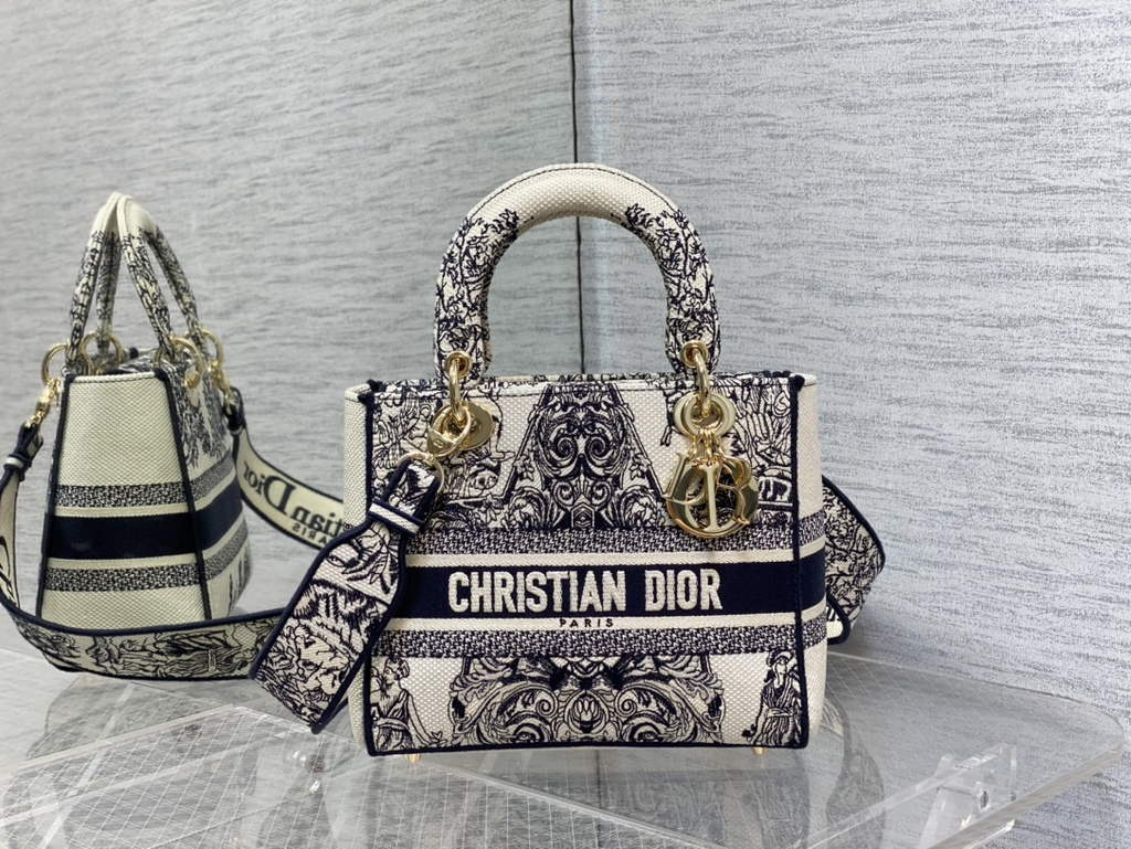 Dior M0565 Medium Lady D-Lite Bag Toile de Jouy Black - Default Title - View 1