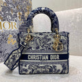Dior M0565 Medium Lady D-Lite Bag Toile de Jouy Navy Blue - Default Title - View 1