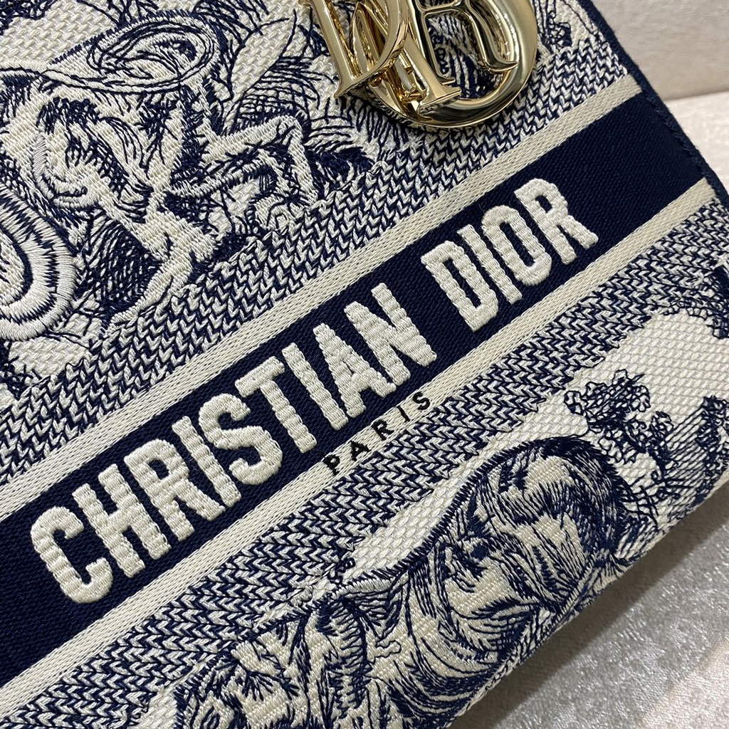 Dior M0565 Medium Lady D-Lite Bag Toile de Jouy Navy Blue - Default Title - View 2