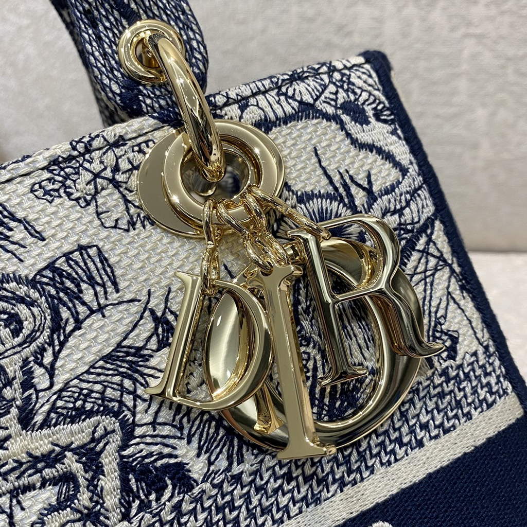 Dior M0565 Medium Lady D-Lite Bag Toile de Jouy Navy Blue - Default Title - View 3