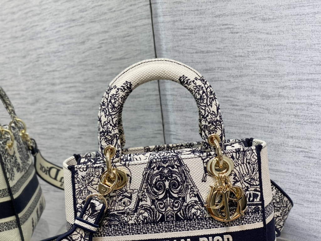 Dior M0565 Medium Lady D-Lite Bag Toile de Jouy Black - Default Title - View 3