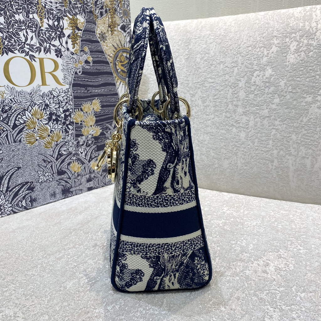Dior M0565 Medium Lady D-Lite Bag Toile de Jouy Navy Blue - Default Title - View 4