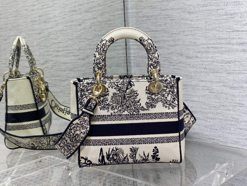Dior M0565 Medium Lady D-Lite Bag Toile de Jouy Black - Default Title - View 5