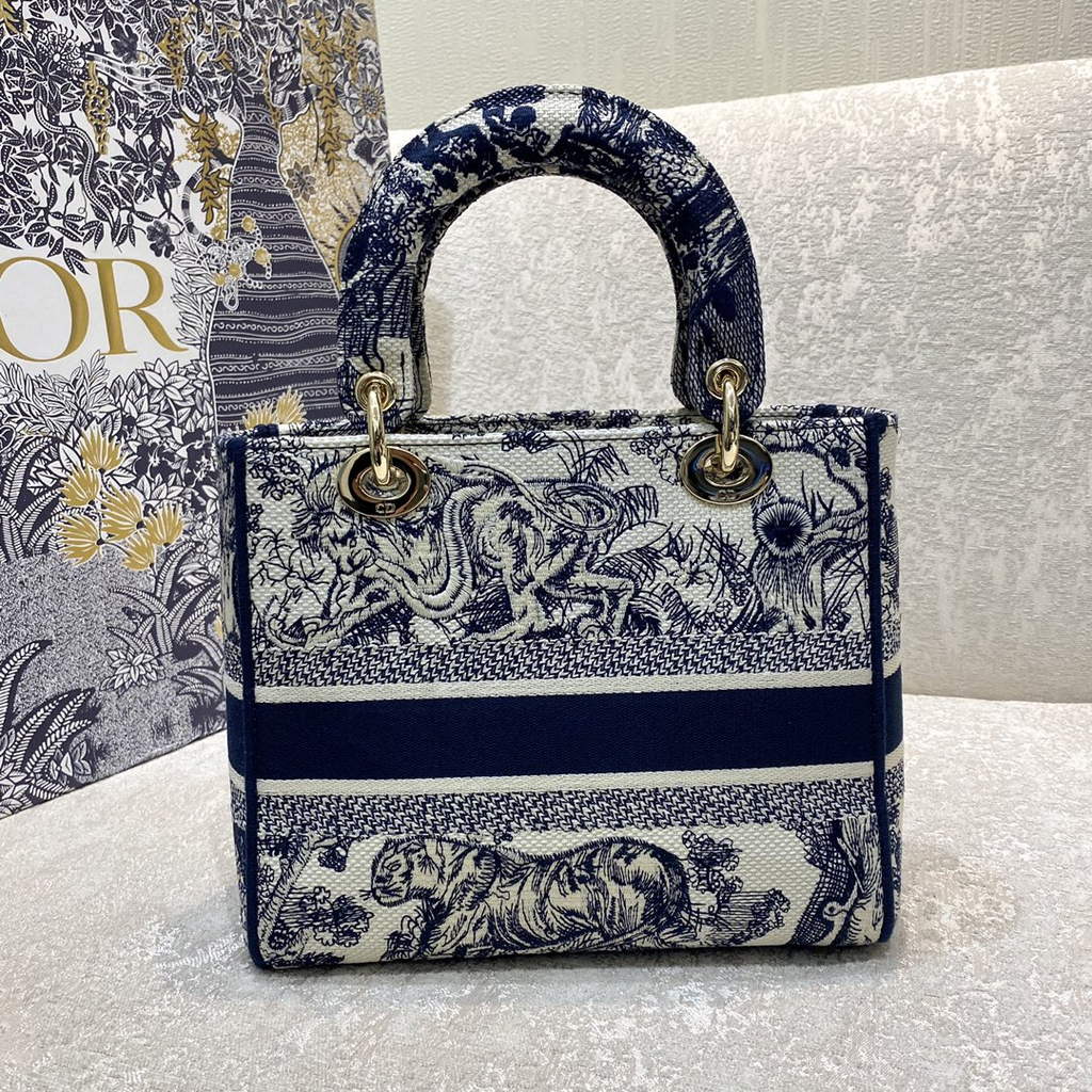 Dior M0565 Medium Lady D-Lite Bag Toile de Jouy Navy Blue - Default Title - View 5