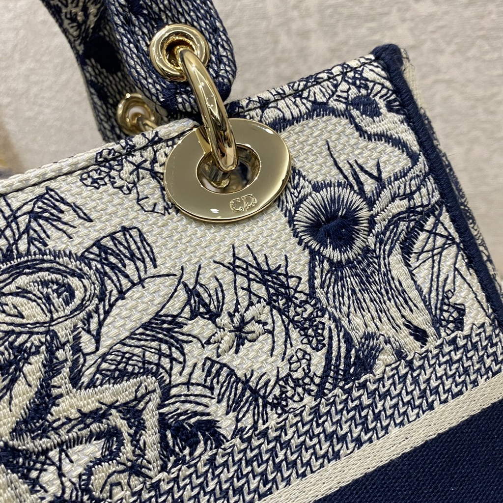Dior M0565 Medium Lady D-Lite Bag Toile de Jouy Navy Blue - Default Title - View 6