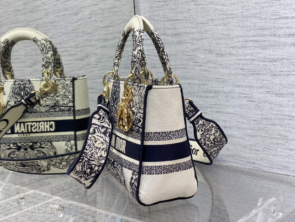 Dior M0565 Medium Lady D-Lite Bag Toile de Jouy Black - Default Title - View 6