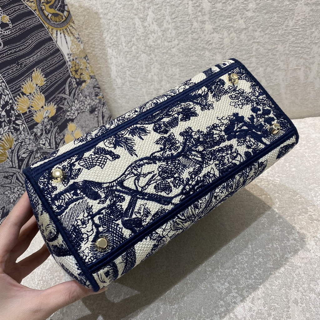 Dior M0565 Medium Lady D-Lite Bag Toile de Jouy Navy Blue - Default Title - View 7