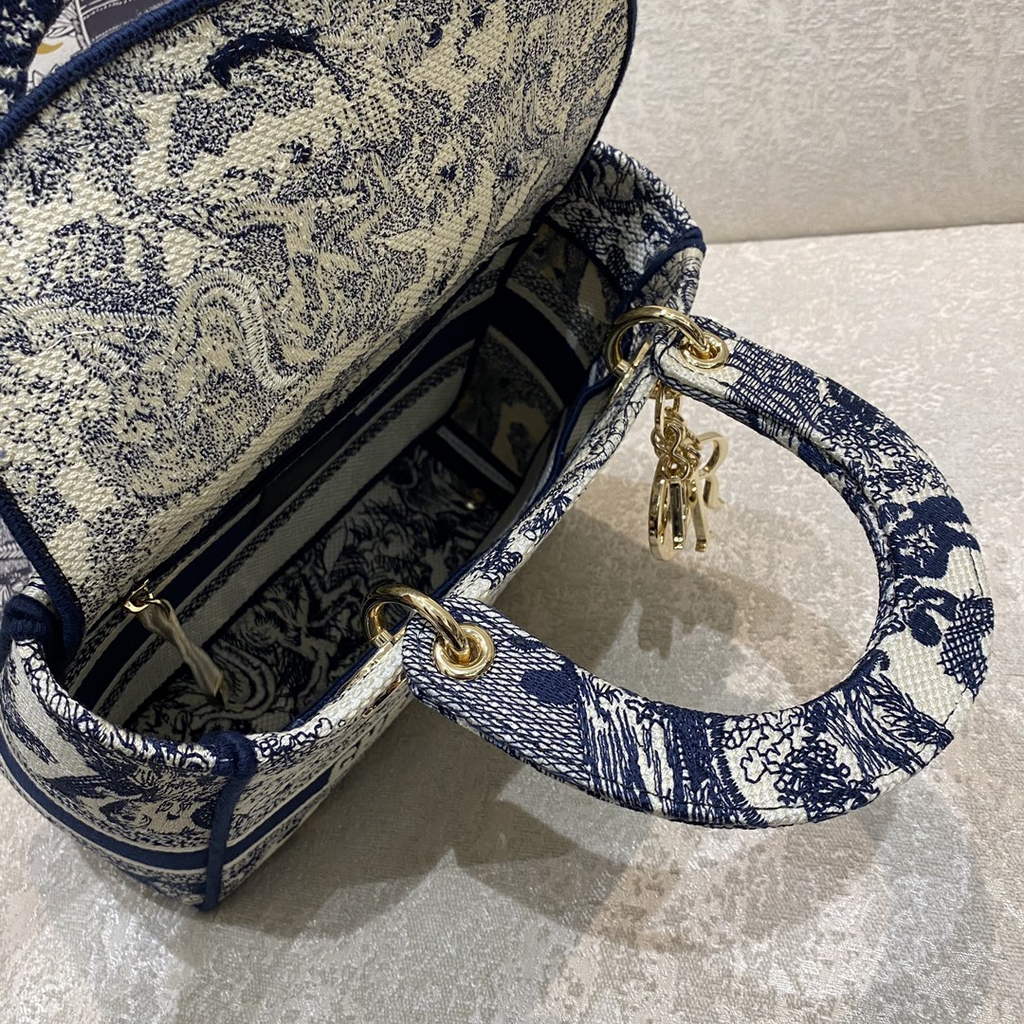 Dior M0565 Medium Lady D-Lite Bag Toile de Jouy Navy Blue - Default Title - View 8