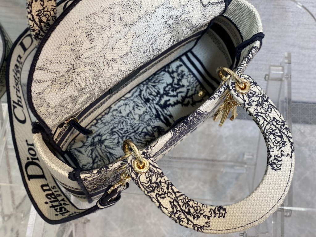 Dior M0565 Medium Lady D-Lite Bag Toile de Jouy Black - Default Title - View 8