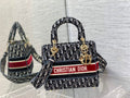 Dior M0565 Medium Lady D-Lite Bag velvet Embroidery Navy Blue - Default Title - View 1