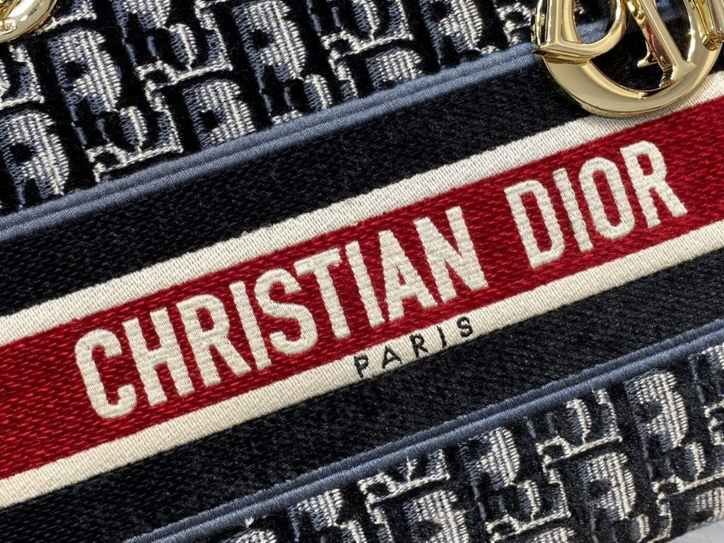 Dior M0565 Medium Lady D-Lite Bag velvet Embroidery Navy Blue - Default Title - View 4
