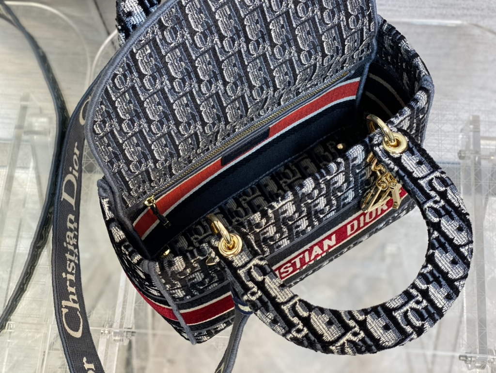 Dior M0565 Medium Lady D-Lite Bag velvet Embroidery Navy Blue - Default Title - View 8