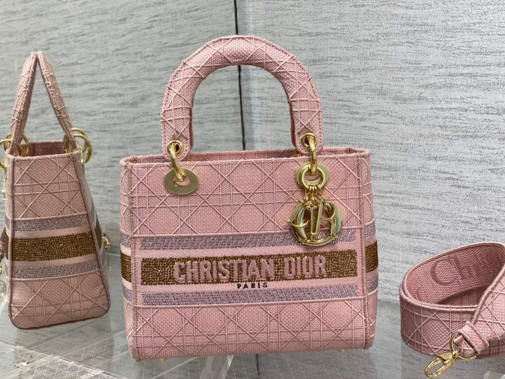 Dior M0565 Medium Lady D-Lite Bag wood Cannage Pink - Default Title - View 2