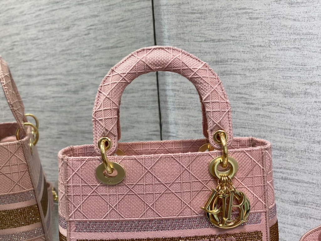 Dior M0565 Medium Lady D-Lite Bag wood Cannage Pink - Default Title - View 3