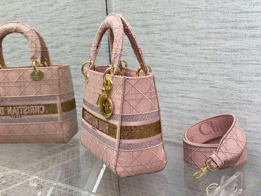 Dior M0565 Medium Lady D-Lite Bag wood Cannage Pink - Default Title - View 5
