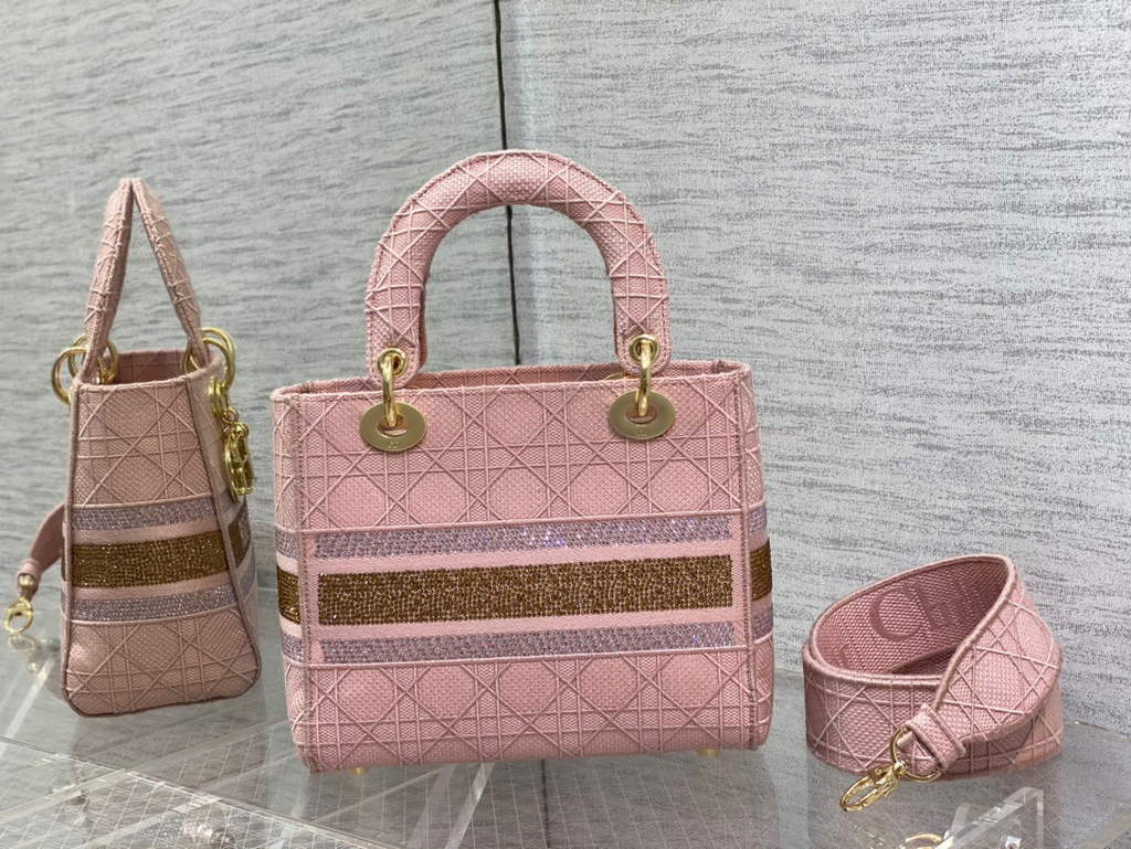 Dior M0565 Medium Lady D-Lite Bag wood Cannage Pink - Default Title - View 6