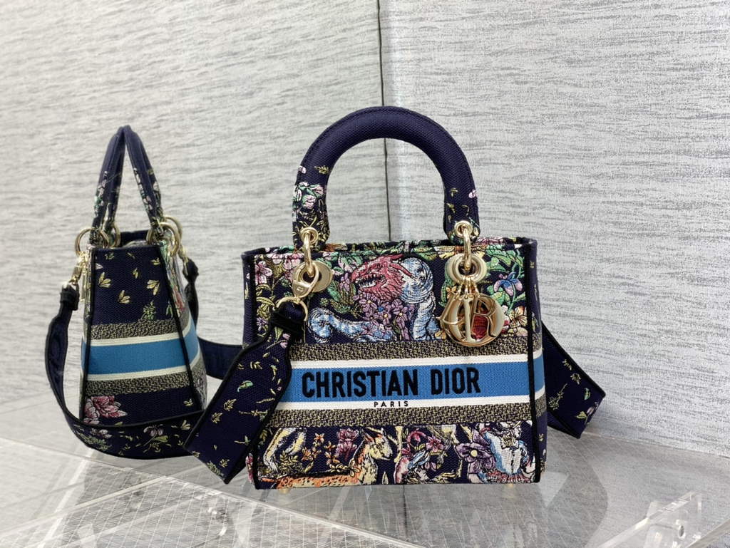 Dior M0565 Medium Lady D-Lite Bag Black Zodiac Embroidery - Default Title - View 1