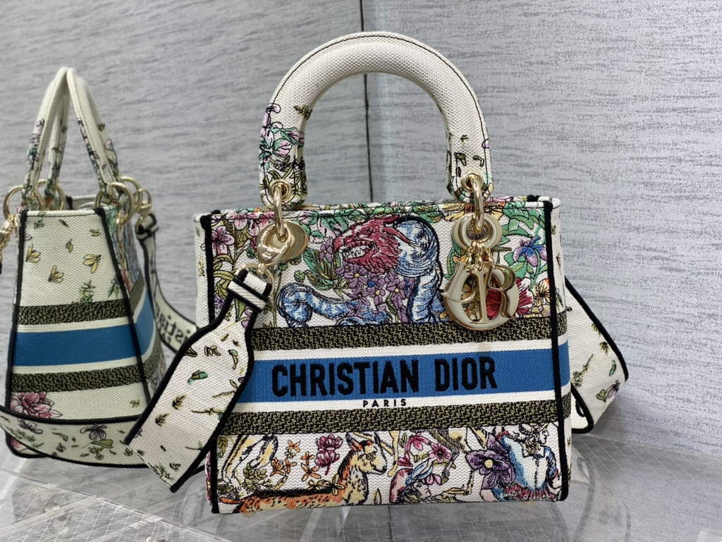 Dior M0565 Medium Lady D-Lite Bag White Zodiac Embroidery - Default Title - View 2