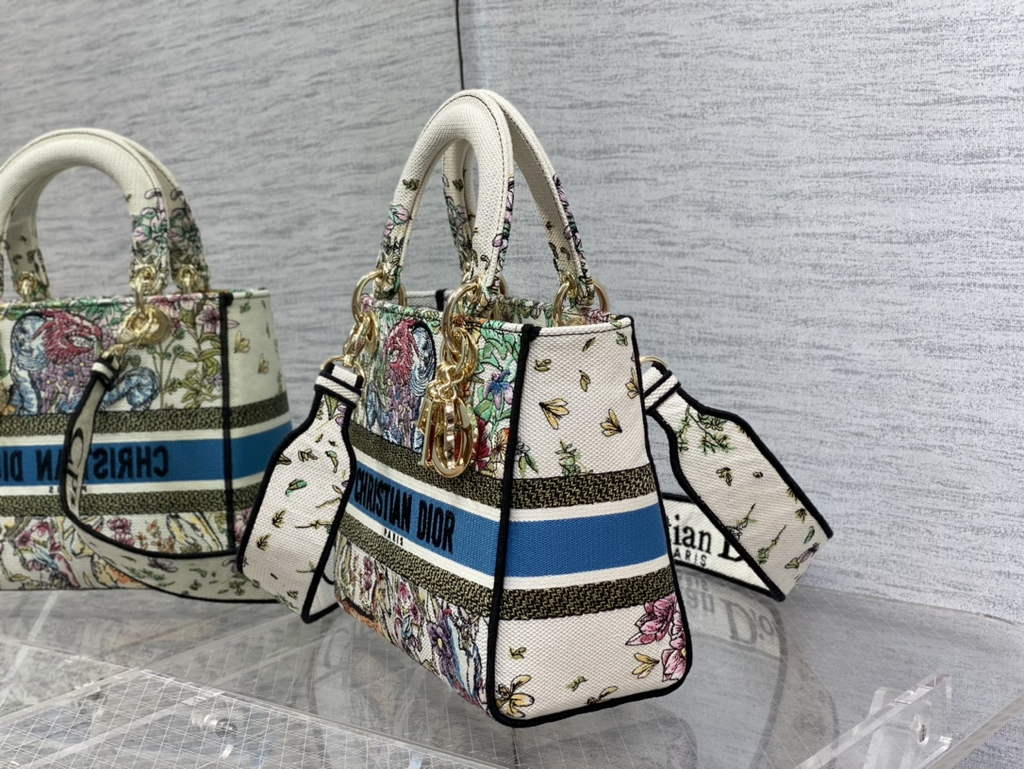 Dior M0565 Medium Lady D-Lite Bag White Zodiac Embroidery - Default Title - View 6
