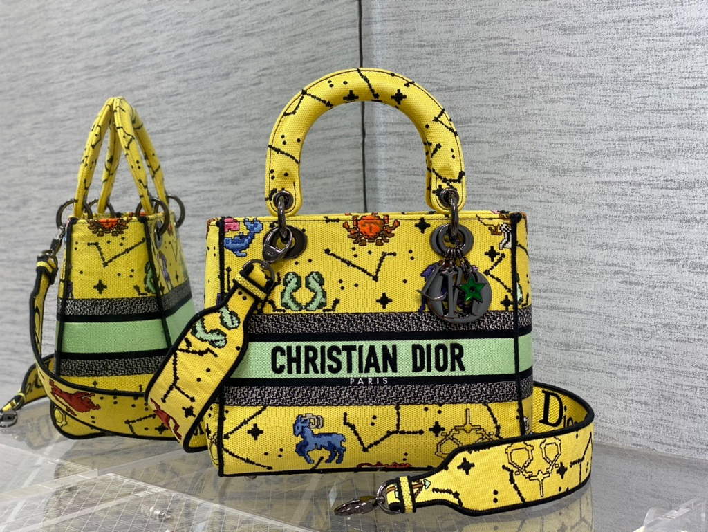 Dior M0565 Medium Lady D-Lite Bag Zodiac Embroidery Yellow - Default Title - View 2