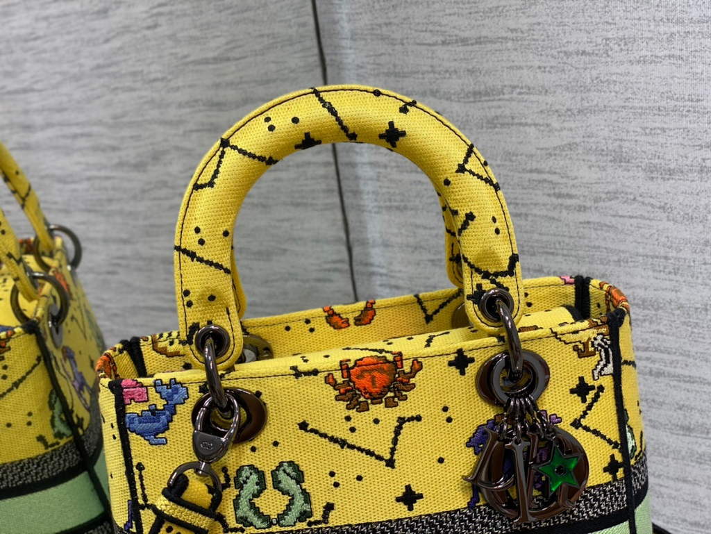 Dior M0565 Medium Lady D-Lite Bag Zodiac Embroidery Yellow - Default Title - View 4