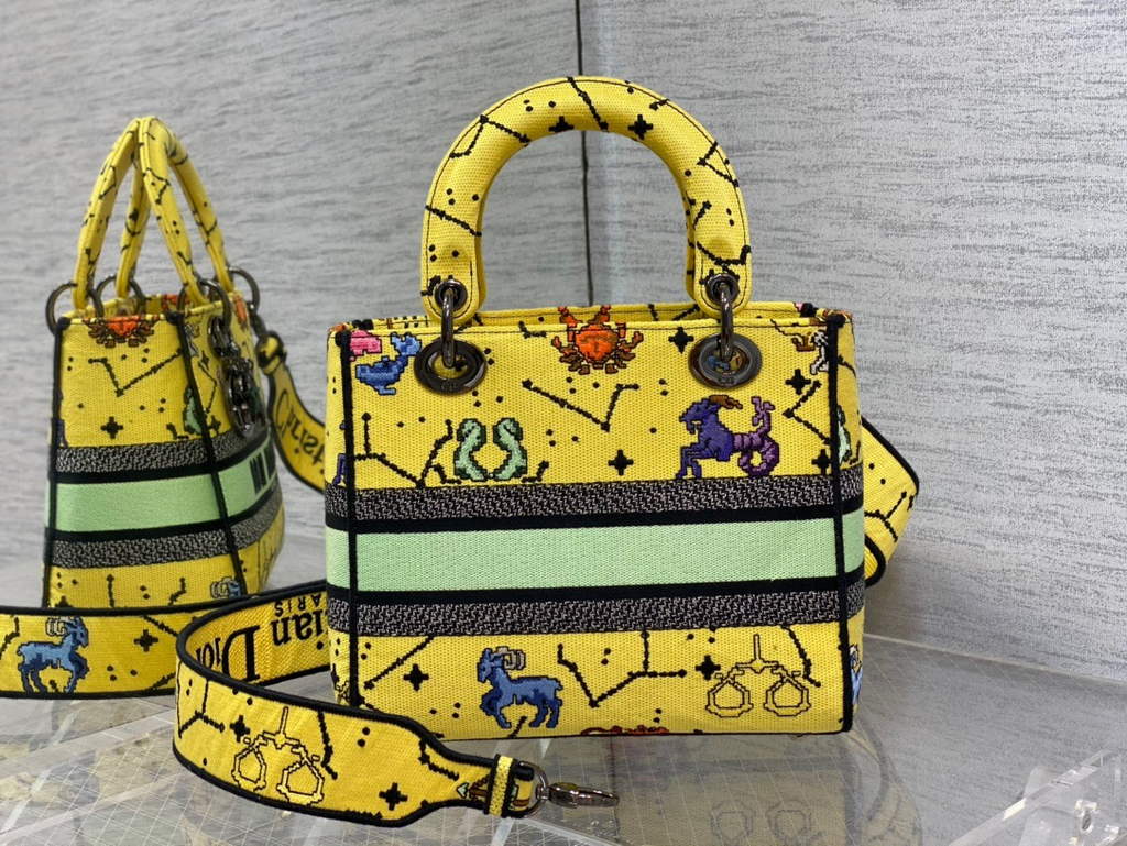 Dior M0565 Medium Lady D-Lite Bag Zodiac Embroidery Yellow - Default Title - View 5