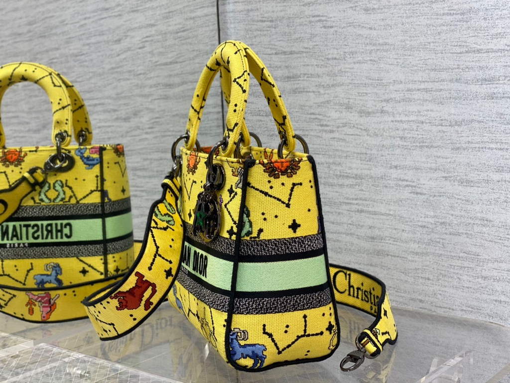 Dior M0565 Medium Lady D-Lite Bag Zodiac Embroidery Yellow - Default Title - View 6