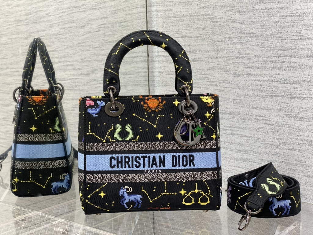Dior M0565 Medium Lady D-Lite Bag Zodiac Embroidery Black - Default Title - View 1