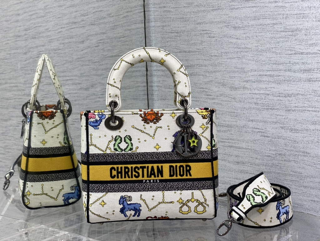 Dior M0565 Medium Lady D-Lite Bag Zodiac Embroidery White - Default Title - View 1